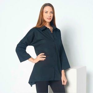 Truth + Style Button Down Black Dolman Sleeve Shark Bite Hem NWOT